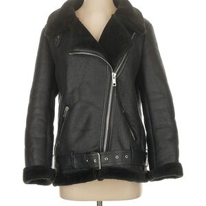 Zara Black Faux Leather Shearling Jacket
